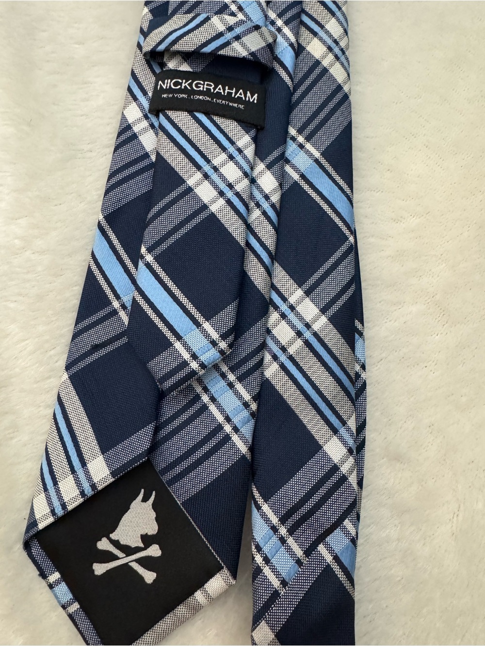 Men's Nick Graham Navy and Light Blue Plaid Tie